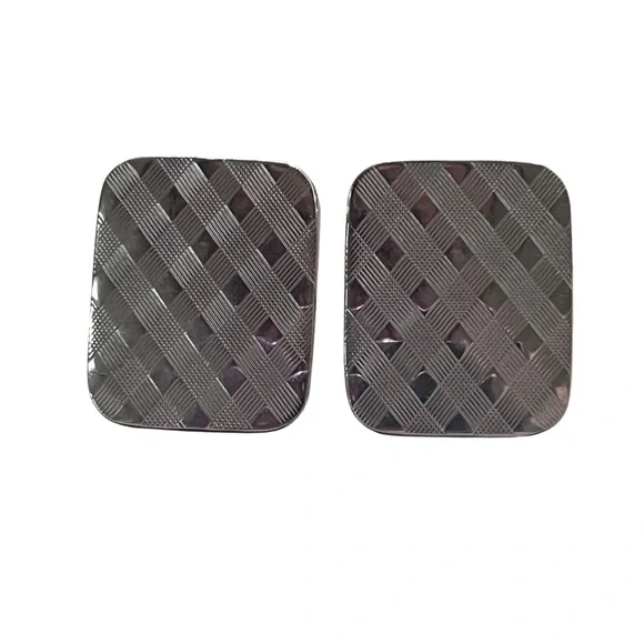 Vintage | Silver Plaid Checker Design Rectangular Cuff Links - Picture 1 of 4
